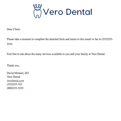 Dentist Intake Form Attachment